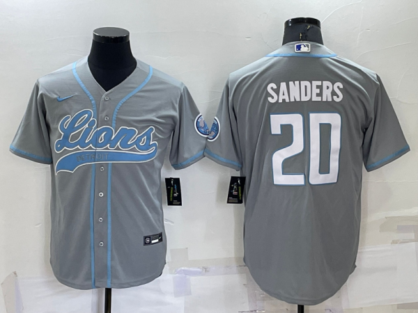 Men Detroit Lions #20 Barry Sanders Gray Cool Base Stitched Baseball Jersey