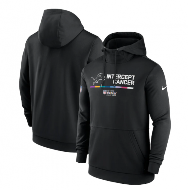 Men Detroit Lions 2022 Black Crucial Catch Therma Performance Pullover Hoodie