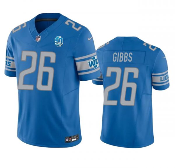 Men Detroit Lions #26 Jahmyr Gibbs Blue 2023 F.U.S.E. 90th Anniversary Vapor Untouchable Limited Stitched Jersey