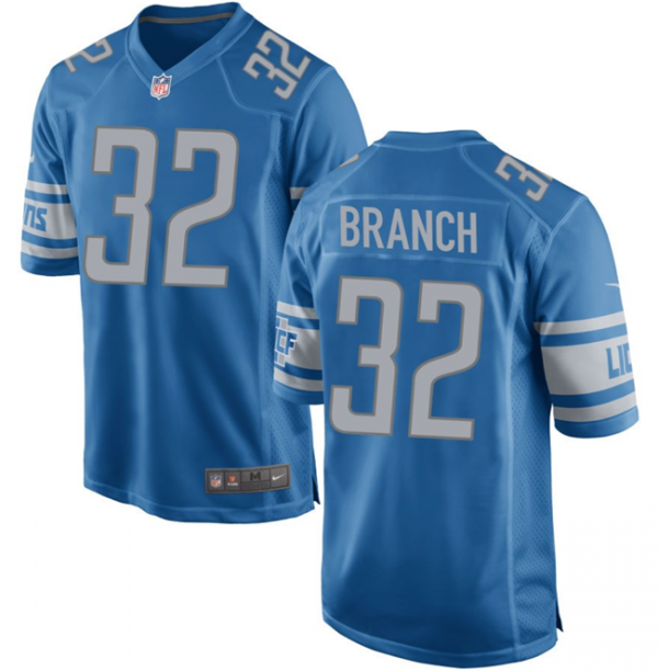 Men Detroit Lions #32 Brian Branch Blue Stitched Game Jersey