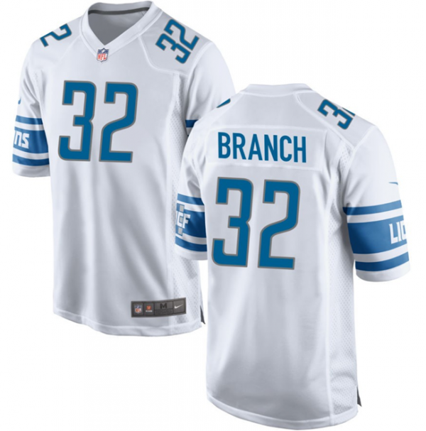 Men Detroit Lions #32 Brian Branch White Stitched Game Jersey