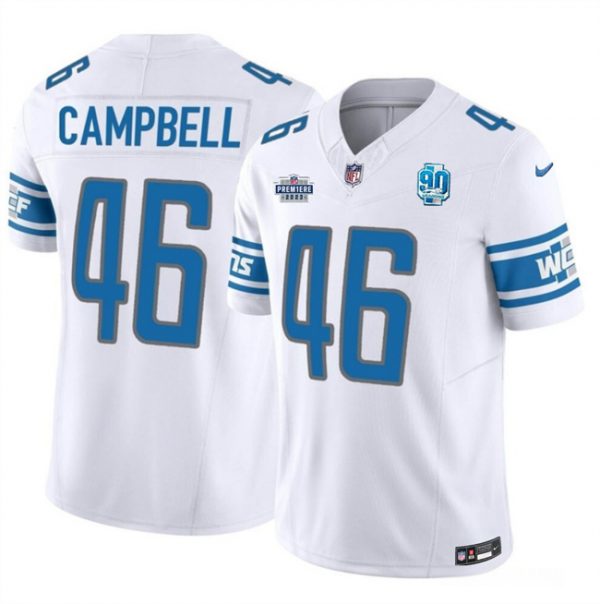 Men Detroit Lions #46 Jack Campbell White 2023 F.U.S.E. With Prem1ere Patch 90th Anniversary Vapor Untouchable Limited Stitched Football Jersey