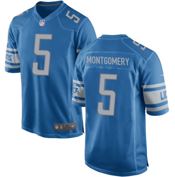 Men Detroit Lions #5 David Montgomery Blue Stitched Game Jersey