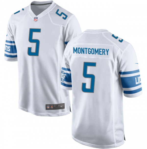 Men Detroit Lions #5 David Montgomery White Stitched Game Jersey