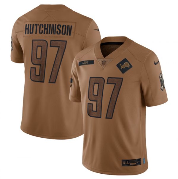 Men Detroit Lions #97 Aidan Hutchinson 2023 Brown Salute To Service Limited Football Jersey