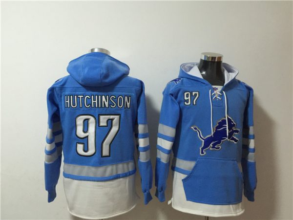 Men Detroit Lions #97 Aidan Hutchinson Blue Ageless Must-Have Lace-Up Pullover Hoodie