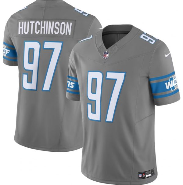 Men Detroit Lions #97 Aidan Hutchinson Grey 2023 F.U.S.E. Vapor Untouchable Limited Stitched Jersey