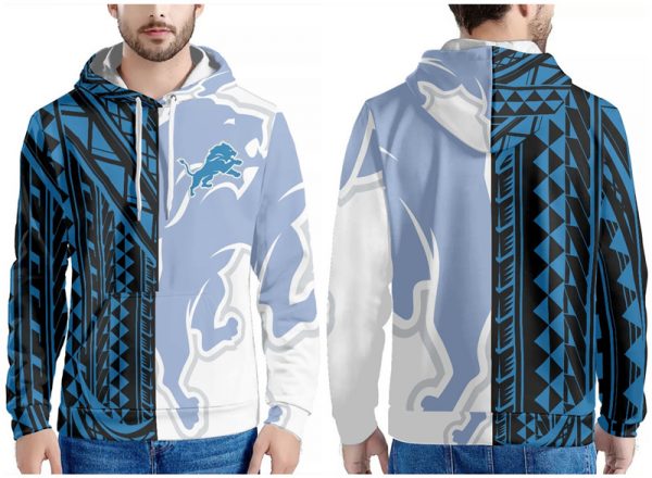 Men Detroit Lions Blue/Black/White Pullover Hoodie