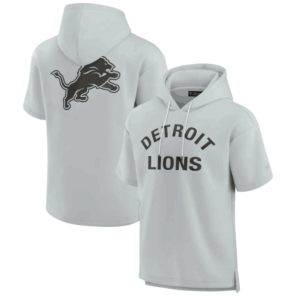 Men Detroit Lions Gray Super Soft Fleece Short Sleeve Hoodie