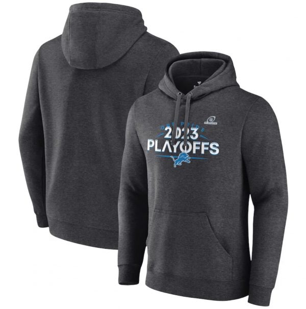 Men Detroit Lions Heather Charcoal 2023 Playoffs Fleece Pullover Hoodie