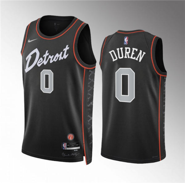 Men Detroit Pistons #0 Jalen Duren Black 2023-24 City Edition Stitched Basketball Jersey