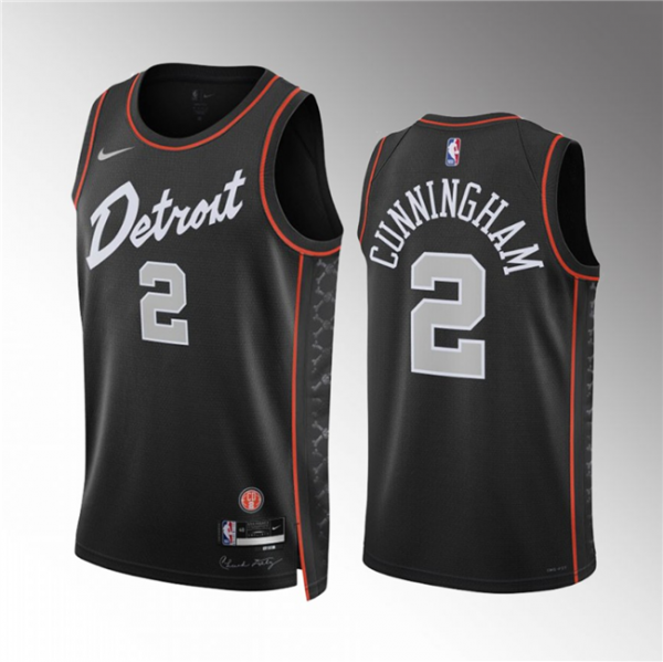 Men Detroit Pistons #2 Cade Cunningham Black 2023-24 City Edition Stitched Basketball Jersey