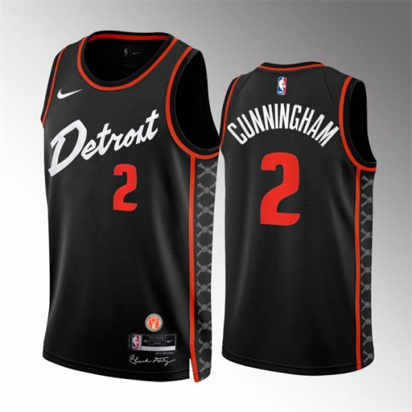 Men Detroit Pistons #2 Cade Cunningham Black 2023/24 City Edition Stitched Basketball Jersey