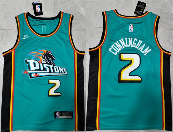 Men Detroit Pistons #2 Cade Cunningham Blue Stitched Jersey