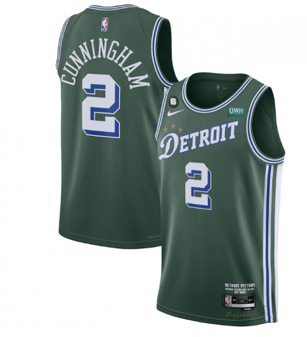 Men Detroit Pistons #2 Cade Cunningham Green 2022/23 City Edition With NO.6 Patch Stitched Jersey