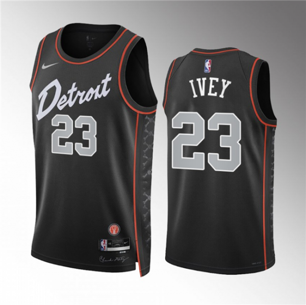 Men Detroit Pistons #23 Jaden Ivey Black 2023-24 City Edition Stitched Basketball Jersey