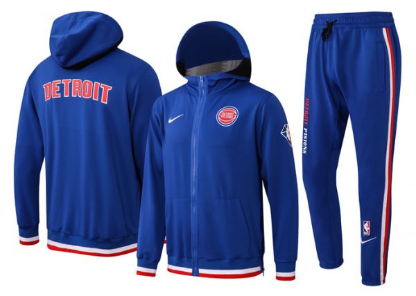 Men Detroit Pistons 75th Anniversary Royal Performance Showtime Full-Zip Hoodie Jacket And Pants Suit