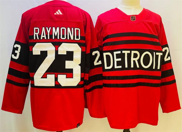 Men Detroit Red Wings #23 Lucas Raymond Red 2022/23 Reverse Retro Stitched Jersey