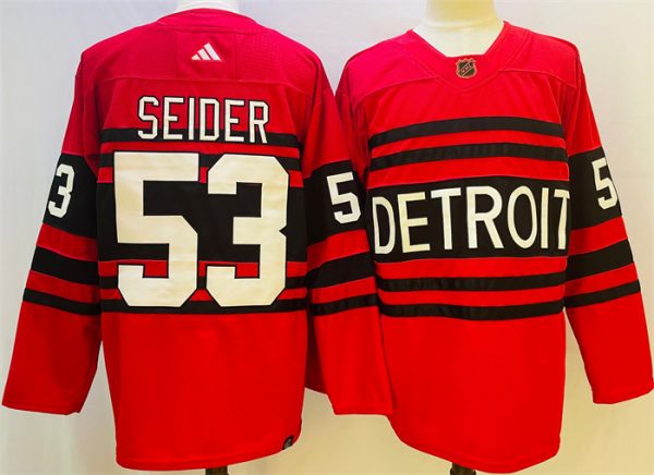 Men Detroit Red Wings #53 Moritz Seider Red 2022/23 Reverse Retro Stitched Jersey
