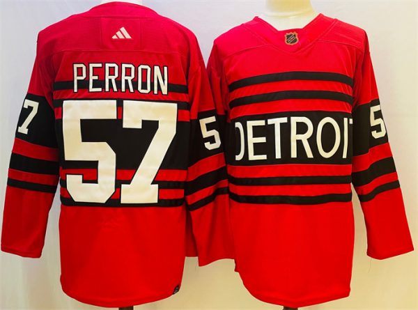Men Detroit Red Wings #57 David Perron Red 2022/23 Reverse Retro Stitched Jersey