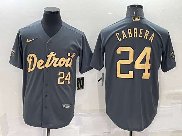 Men Detroit Tigers #24 Miguel Cabrera 2022 All-Star Charcoal Cool Base Stitched Jersey