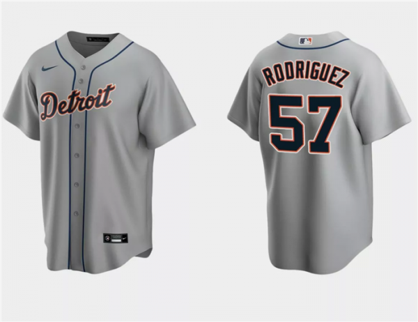 Men Detroit Tigers #57 Eduardo Rodriguez Grey Cool Base Stitched Jersey