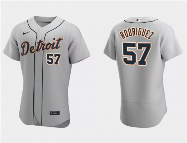 Men Detroit Tigers #57 Eduardo Rodriguez Grey Flex Base Stitched Jersey