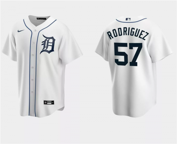 Men Detroit Tigers #57 Eduardo Rodriguez White Cool Base Stitched Jersey