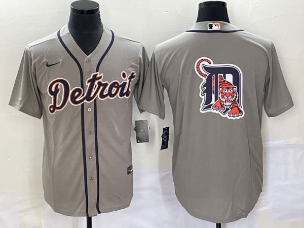 Men Detroit Tigers Grey Team Big Logo Cool Base Stitched Jersey