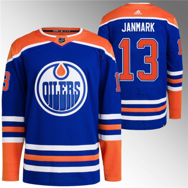 Men Edmonton Oilers #13 Mattias Janmark Royal Stitched Jersey