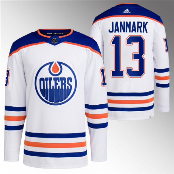 Men Edmonton Oilers #13 Mattias Janmark White Stitched Jersey