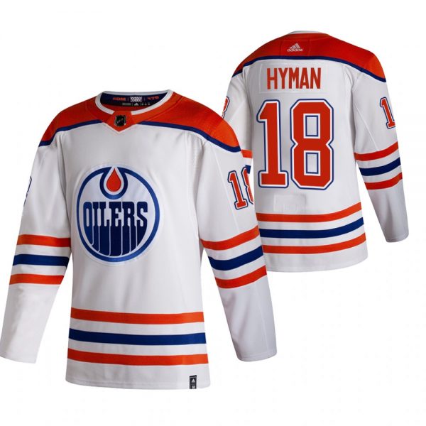 Men Edmonton Oilers #18 Zach Hyman 2021 Reverse Retro White Stitched Jersey