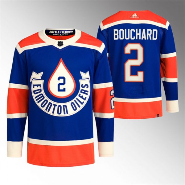 Men Edmonton Oilers #2 Evan Bouchard 2023 Royal Heritage Classic Primegreen Stitched Jersey