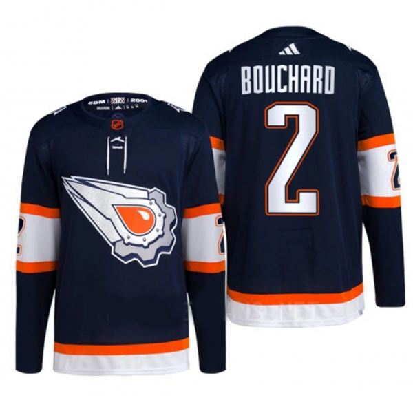 Men Edmonton Oilers #2 Evan Bouchard Navy 2022-23 Reverse Retro Stitched Jersey