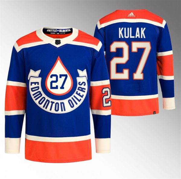 Men Edmonton Oilers #27 Brett Kulak 2023 Royal Heritage Classic Primegreen Stitched Jersey