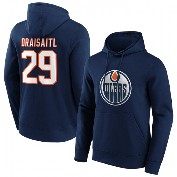 Men Edmonton Oilers #29 Leon Draisaitl Navy Pullover Hoodie