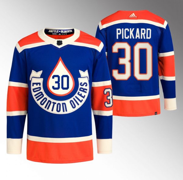 Men Edmonton Oilers #30 Calvin Pickard 2023 Royal Heritage Classic Primegreen Stitched Jersey