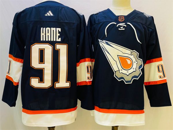 Men Edmonton Oilers #91 Evander Kane Navy 2022-23 Reverse Retro Stitched Jersey