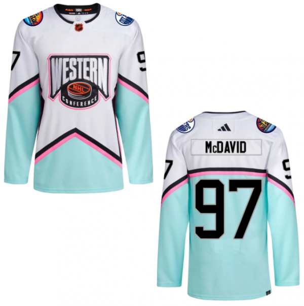 Men Edmonton Oilers #97 Connor McDavid 2023 White All-Star Game Stitched Jersey