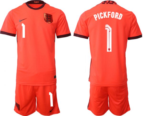 Men England #1 Pickford Orange Away Soccer Jersey Suit