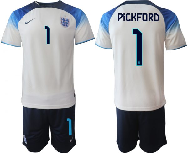 Men England #1 Pickford White Home Soccer Jersey Suit