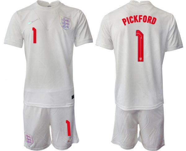 Men England #1 Pickford White Home Soccer Jersey Suit