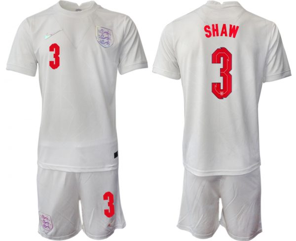 Men England #3 Shaw White Home Soccer Jersey Suit