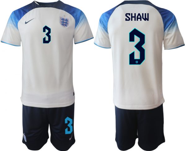 Men England #3 Shaw White Home Soccer Jersey Suit