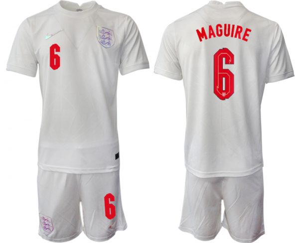 Men England #6 Maguire White Home Soccer Jersey Suit