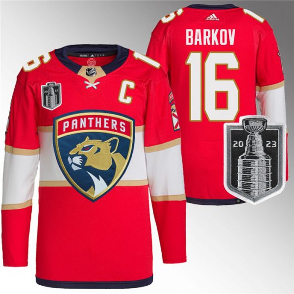 Men Florida Panthers #16 Aleksander Barkov Red 2023 Stanley Cup Final Stitched Jersey