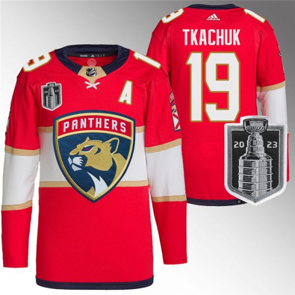 Men Florida Panthers #19 Matthew Tkachuk Red 2023 Stanley Cup Final Stitched Jersey