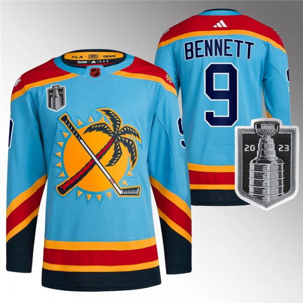 Men Florida Panthers #9 Sam Bennett Blue 2023 Stanley Cup Final Reverse Retro Stitched Jersey