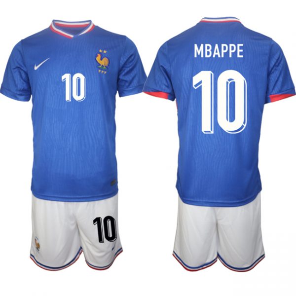 Men France #10 Mbappe Blue 2024-25 Home Soccer Jersey Suit