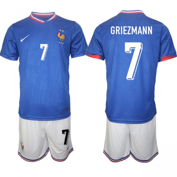 Men France #7 Antoine Griezmann Blue 2024-25 Home Soccer Jersey Suit